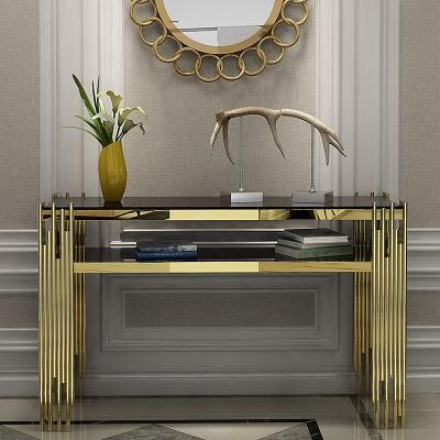 Luxury Modern Design Gold Stainless Steel Tempered Glass Top Rectangle Console Table