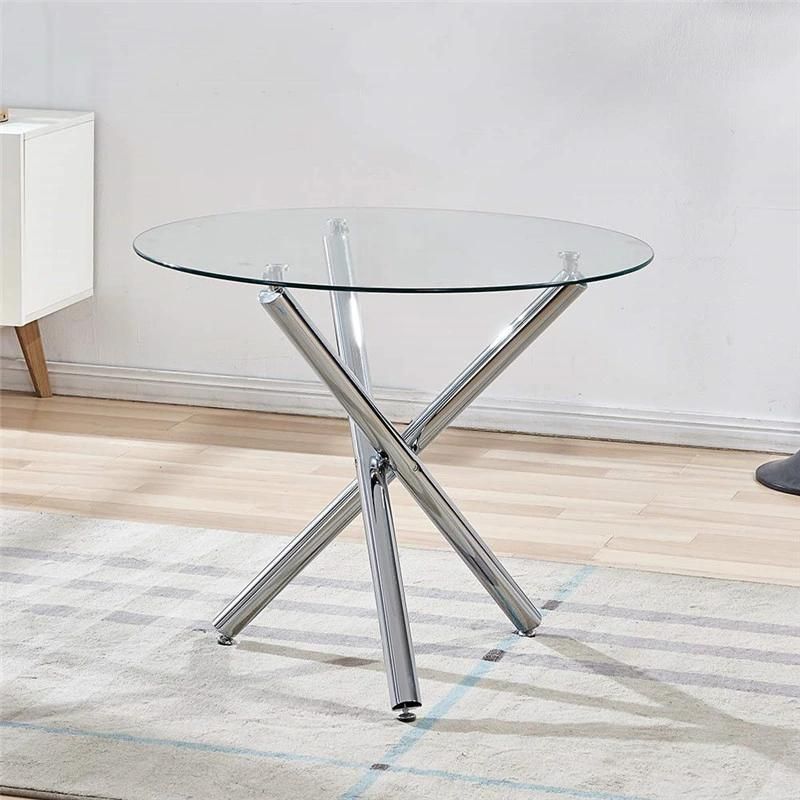 Clear Round Tempered Glass Top Stainless Steel Chromed Iron Leg Customized Modern Style Dinner Restaurant Patio Home Furniture Table China Wholesale