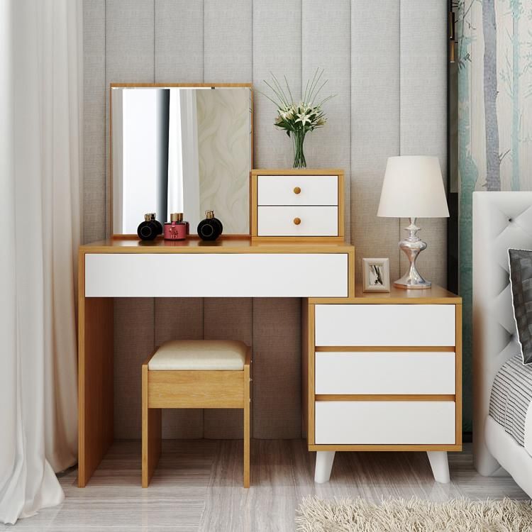 Modern Simple Design Makeup Table Drawer Storage Dressing Table with Mirror and Stool Customized Factory Supply