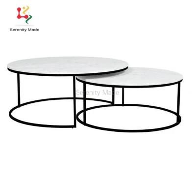 Apartment Furniture Living Room Nesting Marble Coffee Table with Metal Frame