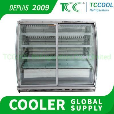 Bakery Showcase with Heated Curve Sliding Glass Door Front Open Heavy Duty High Ambient Cake Cooler