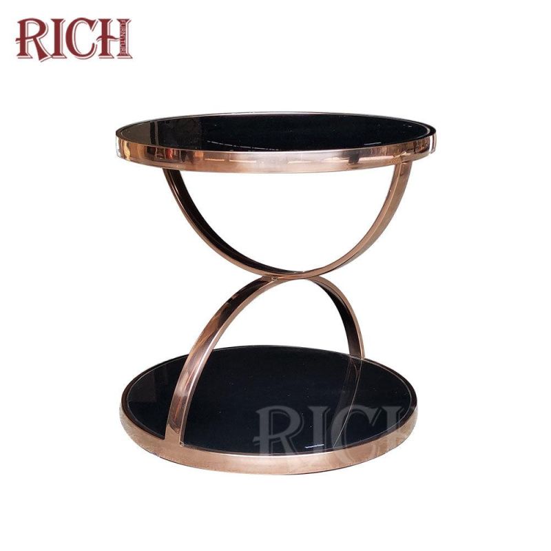 Tempered Glass Top Coffee Table Round Stainless Steel Coffee Center Table