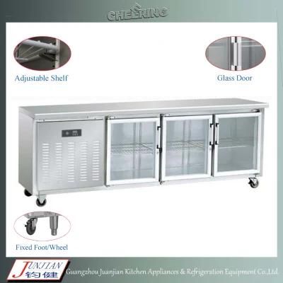 Glass Door Refrigerated Worktable Bench Freezer with Lighting