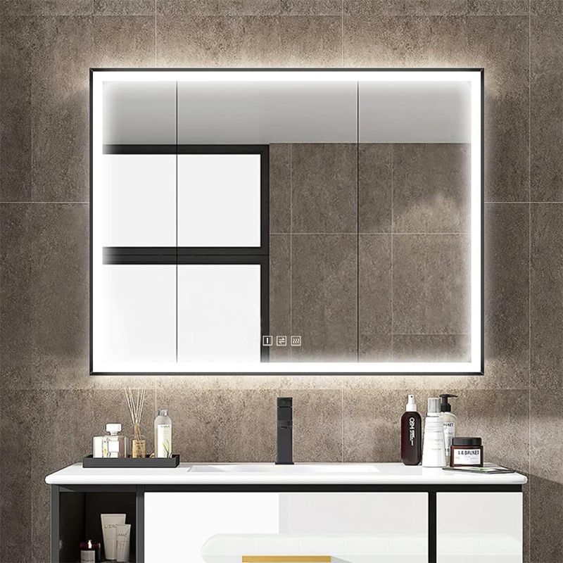 LED Backlit Glass Bath Mirror with LED Lights Luxury Wash Basin LED Smart Mirror with Fitness Touch Screen