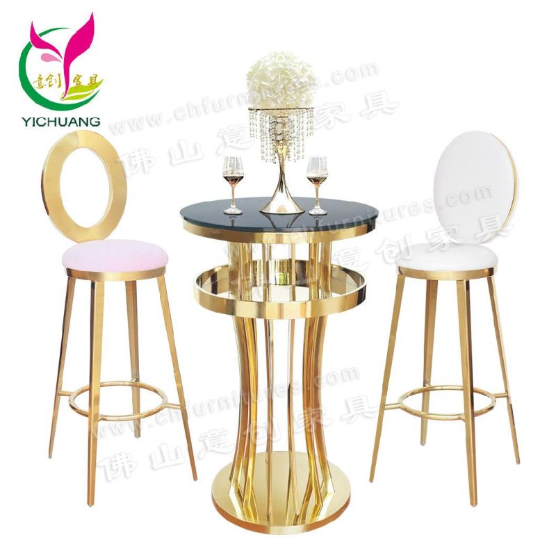 Fashion Light Luxury Bar Cafe Glass Table Stainless Steel High Bar Table