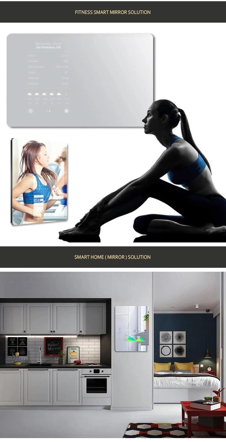 15.6"-100" Smart Mirror with Touch Screen, Magic Glass Mirror Wall Mounted LED LCD Light Mirror Display for Bathroom/Bath/Makeup/Fitness/Gym/Hotel/Smart Home