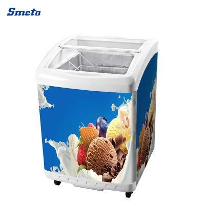 Sliding Glass Door Commercial Refrigerator Display Ice Cream Showcase