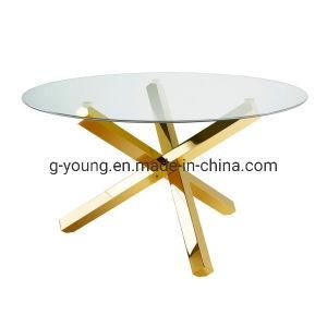 Tempered Glass Top Stainless Steel Frame Dining Table