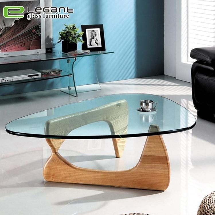 Fashion Triangle Glass Coffee Table with Ashtree Base