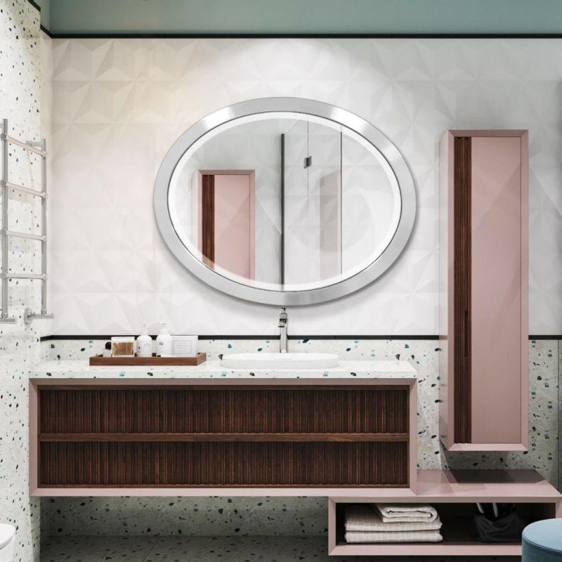 Hangs Horizontal or Vertical Wall Mirror for Bathroom with Stainless Steel Frame Mirror