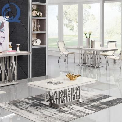 Luxury White Marble Stainless Steel Coffee Table for Home Use