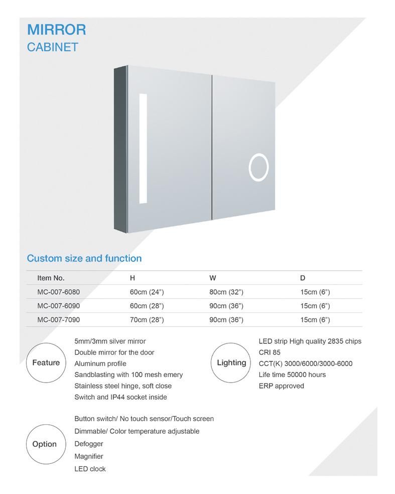 Double Door Mc007 Aluminum Medicine Cabinet with Mirror and Magnifier Bathroom Lighted Mirror Cabinet with Adjustable Glass Shelves Recessed or Surface Mounting