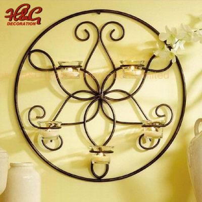 Round Metal Wall Sconce Candle Holder with Glass Cups
