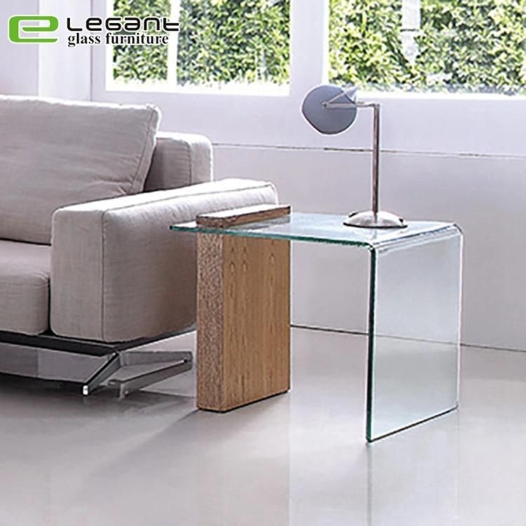 High Gloss White Painting MDF Side Table with Clear Tempered Glass Legs