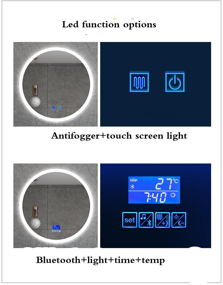 LED Smart Glass Wall Touch Screen Time Temp Bathroom Mirror