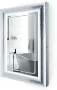 LED Lighted 24 Inch X 36 Inch Bathroom Satin Silver Framed Mirror with Defogger