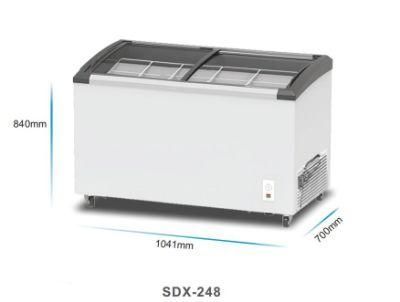 Curved Glass Door Display 248L Chest Freezer Ice Cream Showcase for Sale