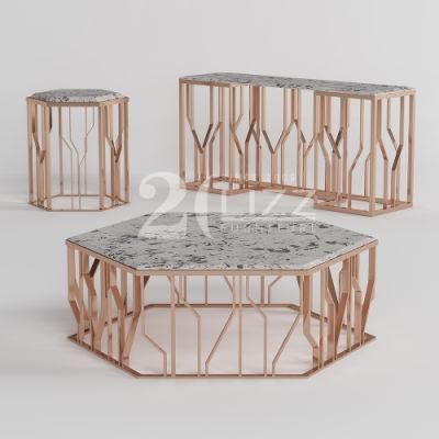 2022 Latest Design Modern Living Room Furniture Marble Hexagon Coffee Table Set