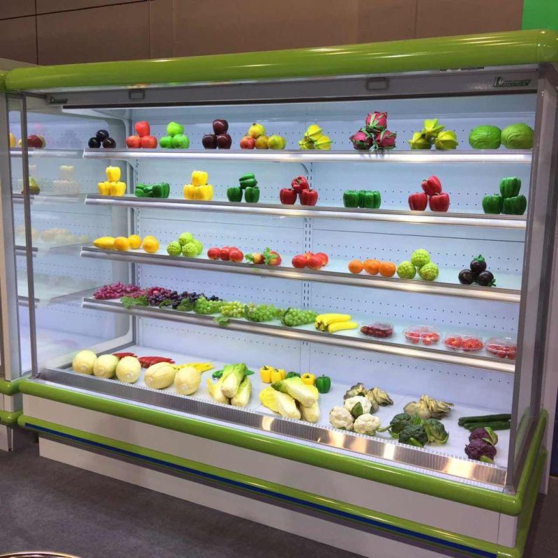 Upright Fruit and Vegetable Open Display Showcase Cooler with Glass Door
