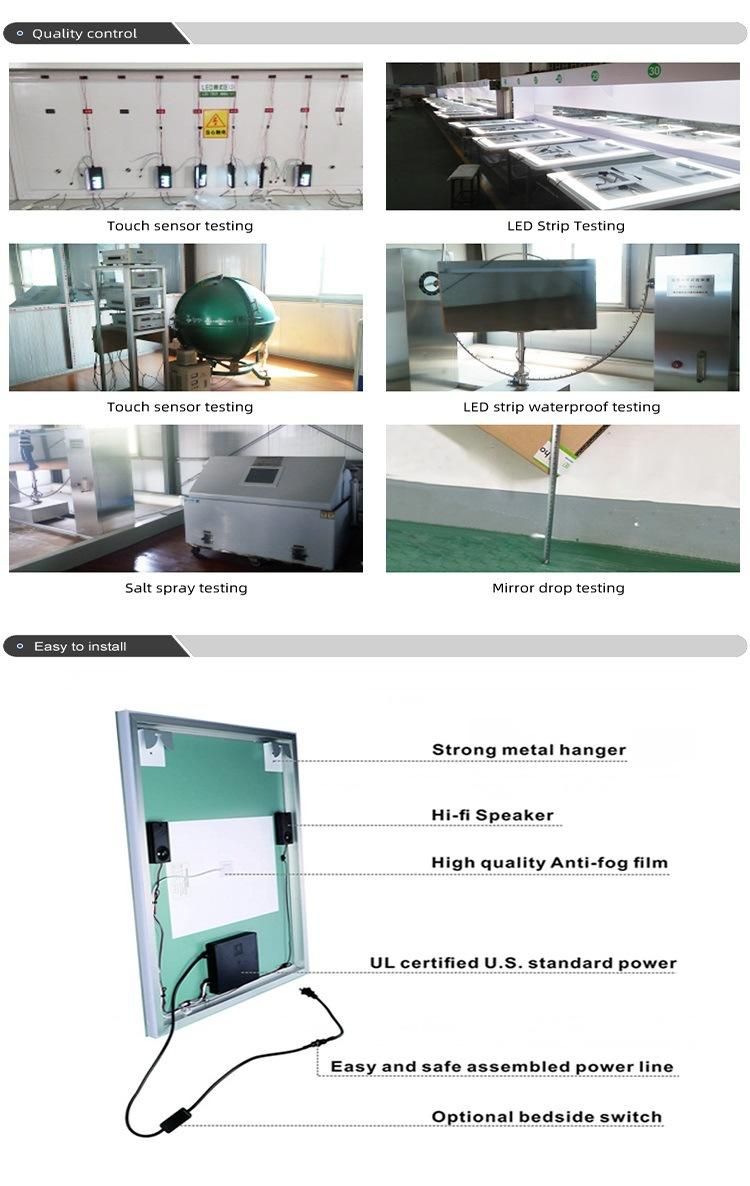 Illuminated Intelligent Frameless Bathroom Vanity Mirror with LED Defogger Dimmer Magnifier