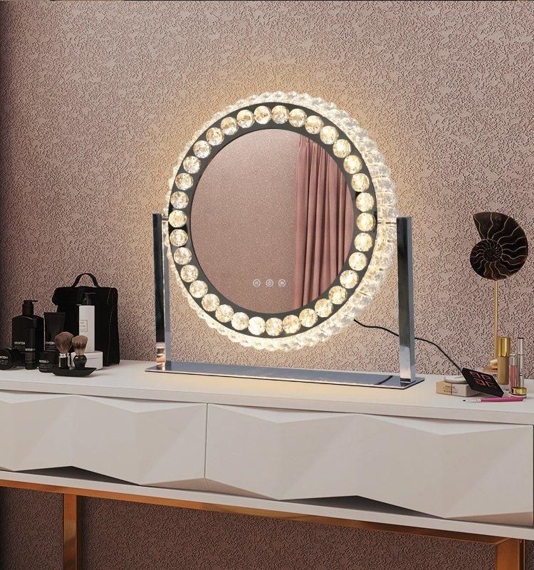 Beauty Salon Espejo LED Crystal Makeup Dressing Desktop Lighted Luxury Mirror