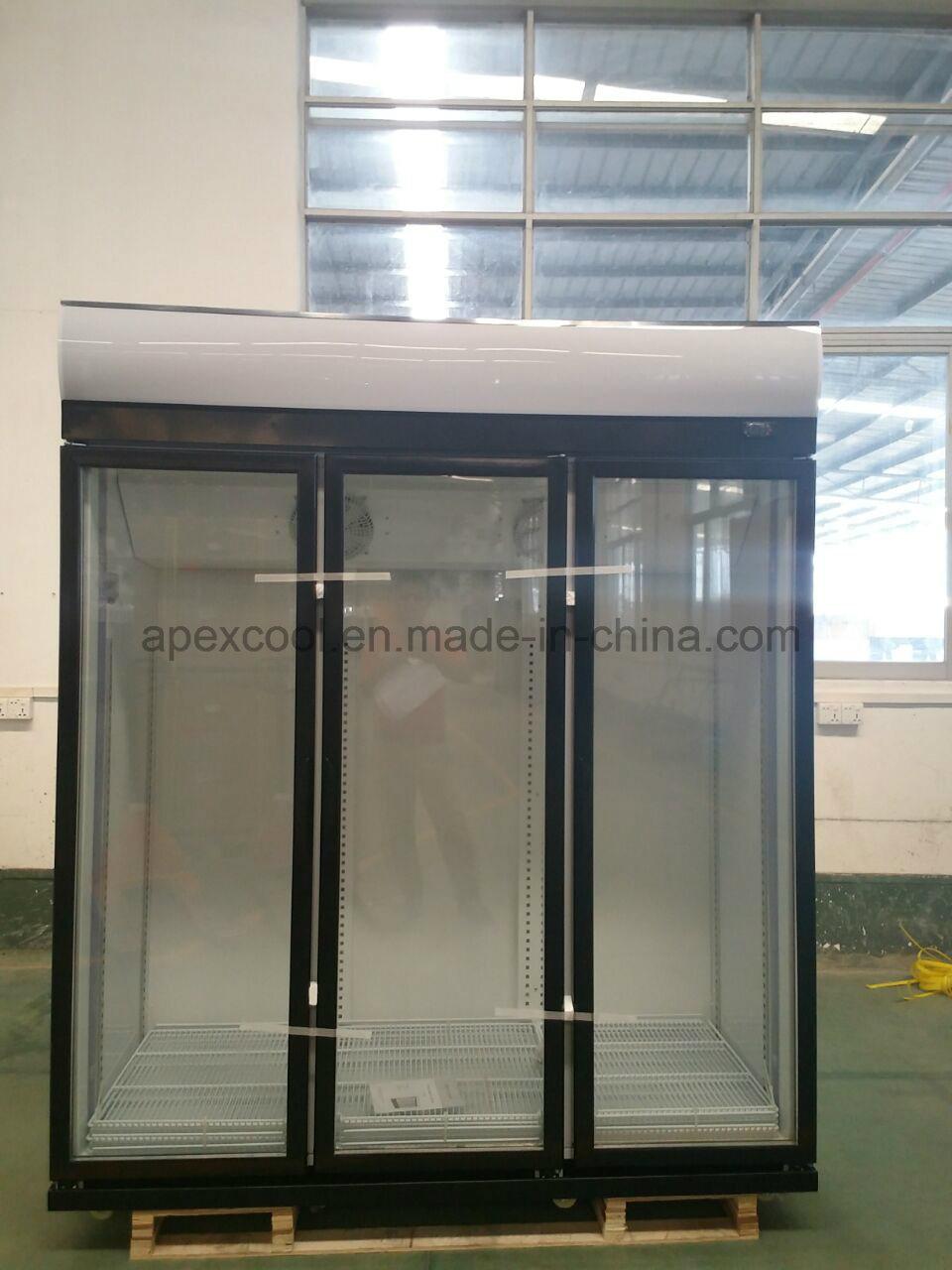 Glass Three Door Upright Showcase with Top Compressor System