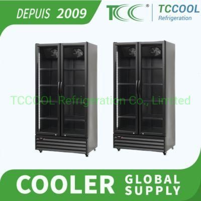 Ecuador Peru Commercial Upright Beverage Cooler Double Glass Door Cold Soft Drink Display Fridge for Supermarket Showcase Refrigerator Cooler