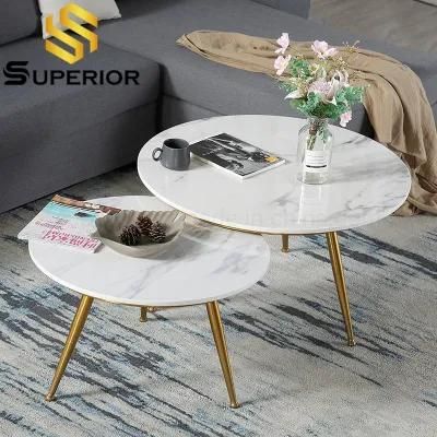 Stainless Steel Ethiopian Gold Nesting Coffee Table Marble