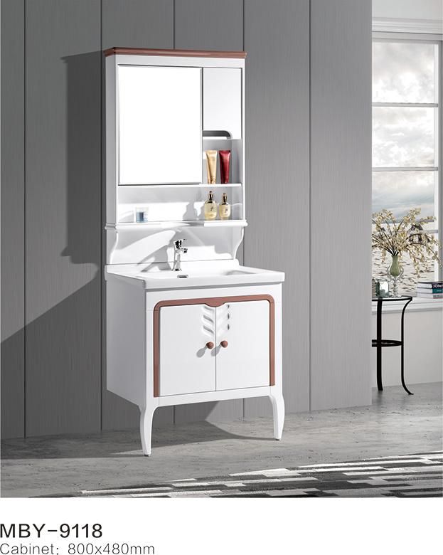 PVC Paint Free with Artificial Stone Top Ceramic Basin and Mirror Cabinet PVC Bathroom Cabinet