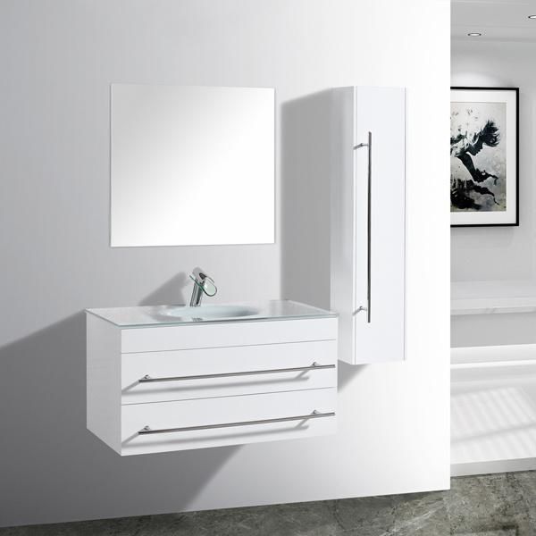 Lacquered Modern Bathroom Cabinet with Tempered Glass Basin T9007