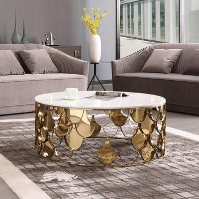 Modern Glass Top Coffee Table with Luxury Metal Stainless Steel Base in Living Room Furniture