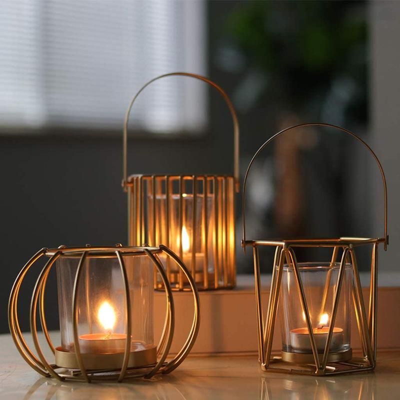 Metal Geometric Candle Holder with Glass Shade