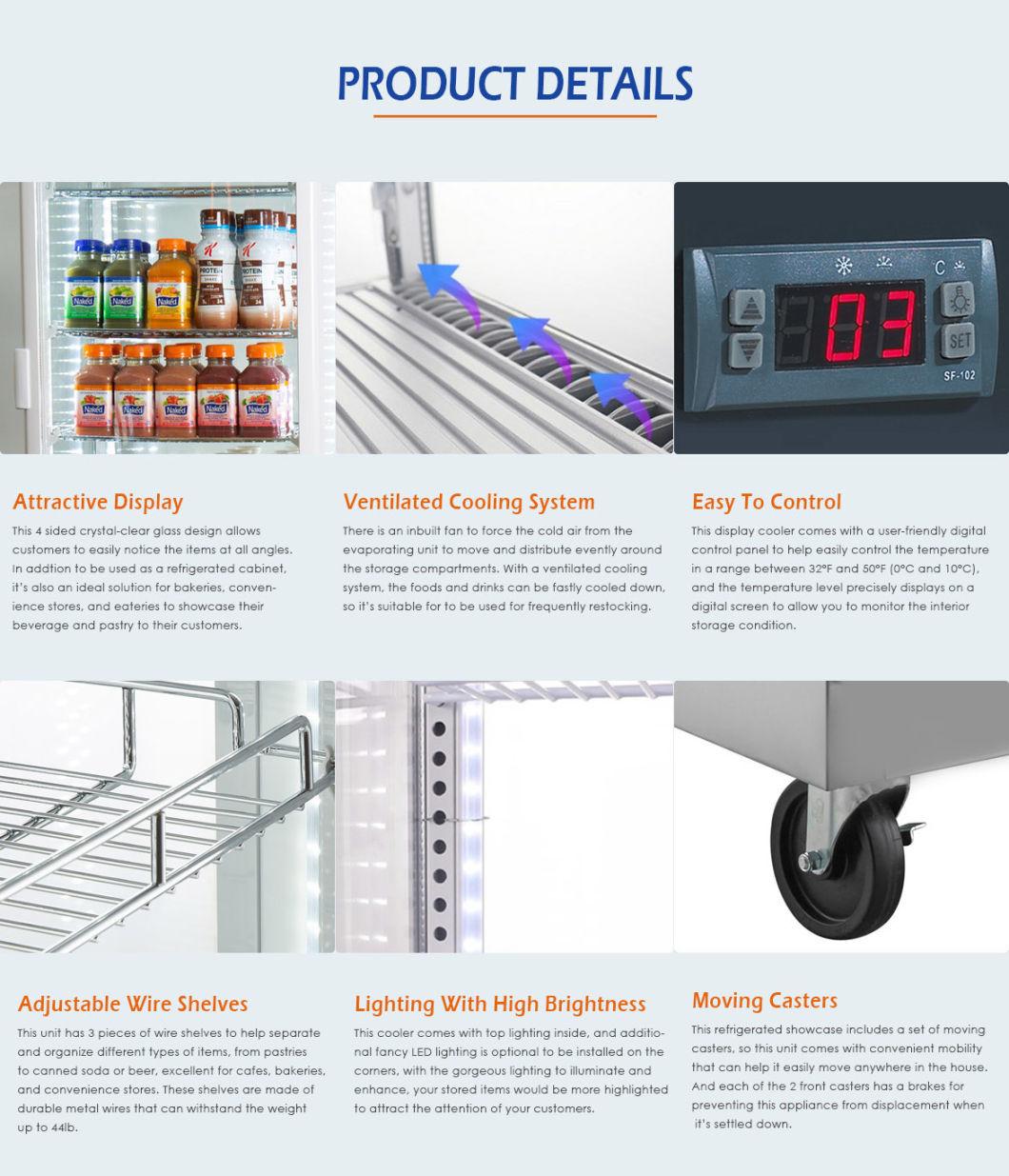 CFC Hcfc-Free Commercial Four Sides Glass Refrigerated Showcase with Etching Logo LCD Screen (NW-RT400L)