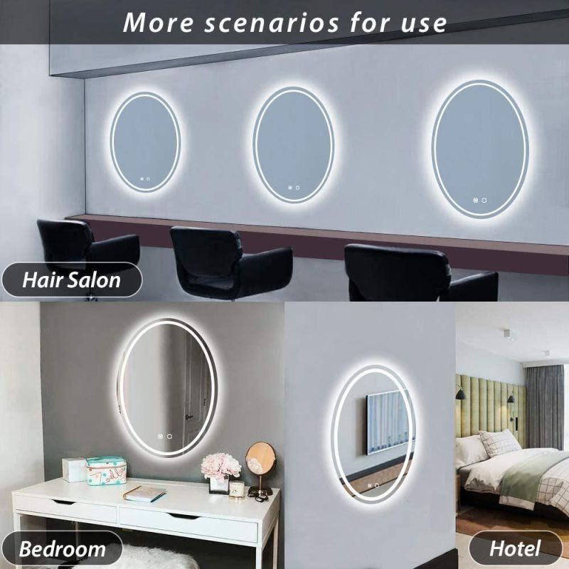 Wall Mounted Backlit Lighted Makeup Oval Shape LED Vanity Bathroom Mirror with Touch Sensor, Dimmable, Warm/White/Gradient Color Temperature