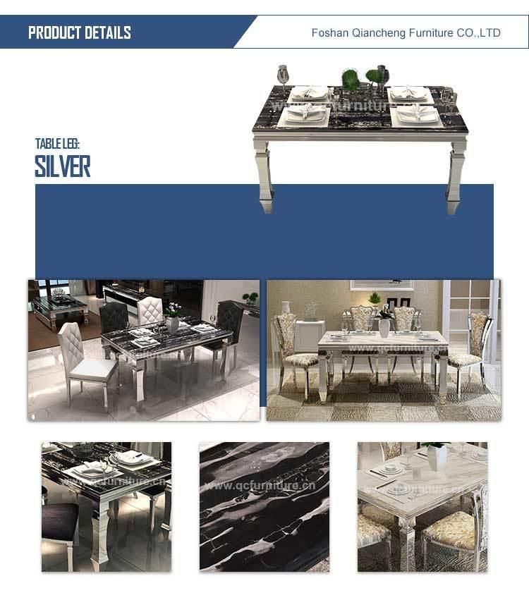 Modern Marble Dining Table with Silver Stainless Steel Legs