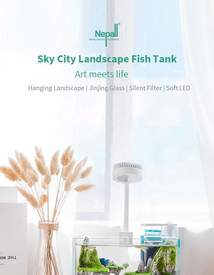 Yee Glass Ecological Fish Tank Accessories Filter LED Light Mini Aquarium Table