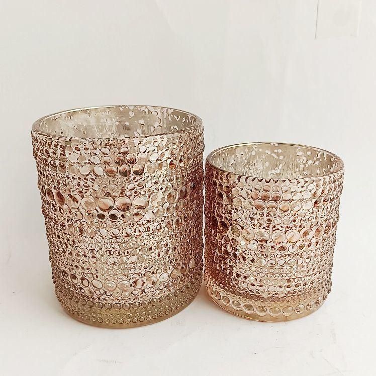 Round Rose Gold Votive Candle Holders, Mercury Glass Tealight Candle Holders, Jar Candle Holder Bulk with Speckled for Table Centerpiece, Wedding Decoration