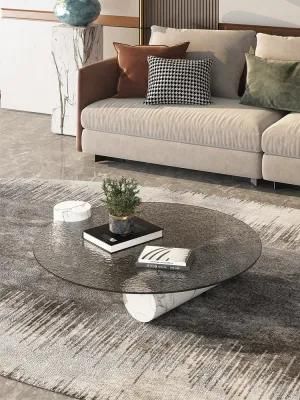 Italian Minimalist Marble Round Coffee Table Designer Tempered Glass Post-Modern Minimalist Living Room Furniture