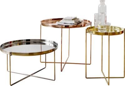 Mini Small Living Room Furniture Coffee Table Stainless Steel Gold End Side Tables with Removable Trays