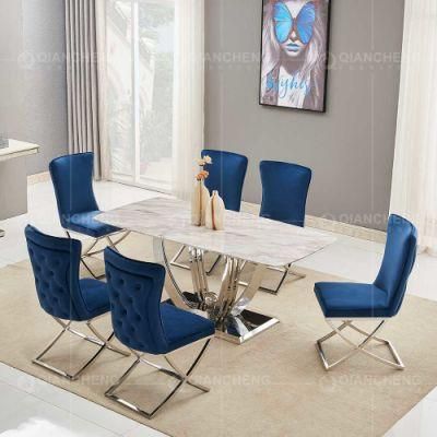 New Household White Marble Lamated Rectangular Complete Dining Table