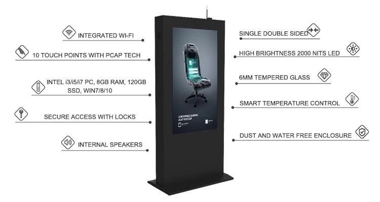 Waterproof Information Kiosk Display LCD Touch Monitor Screen Floor Advertising TV Kiosk Digital Signage Stand Outdoor