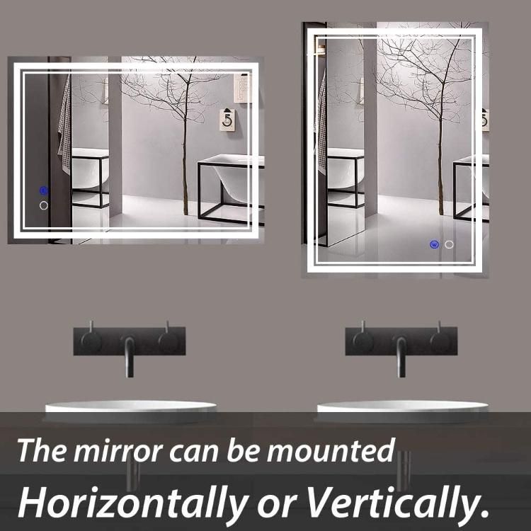 Hotel Wall Mounted Decorative LED Lighted Bathroom Mirror with Build in Touch Sensor