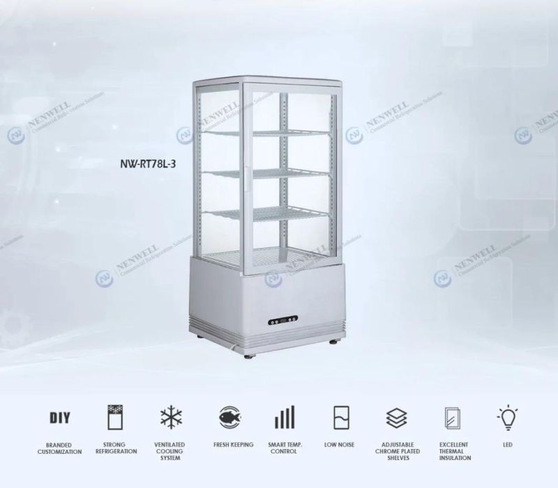 Countertop White 4 Sided Glass Refrigerated Cake Display Showcase (NW-RT78L-3)