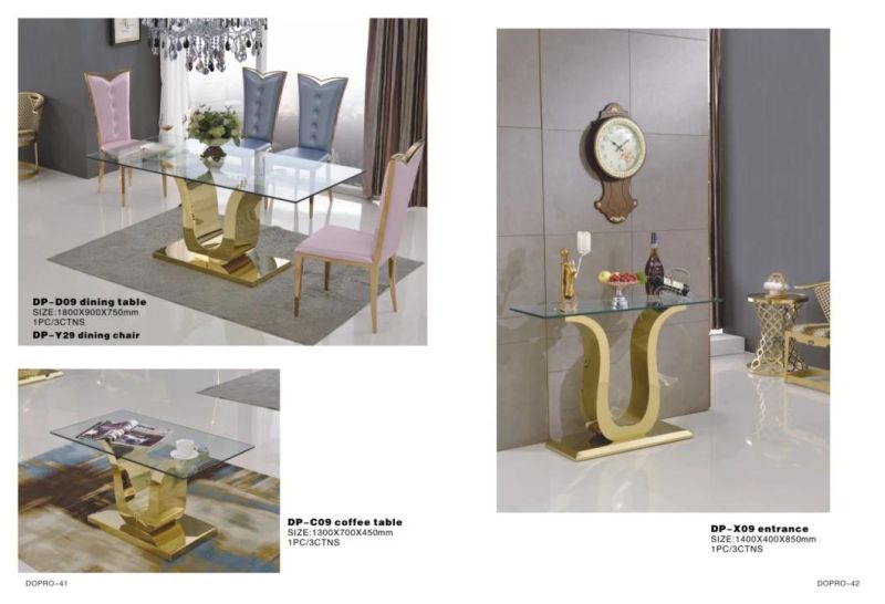 Hot Sale Stainless Steel S Shape Base Post Console Table with Glass Top