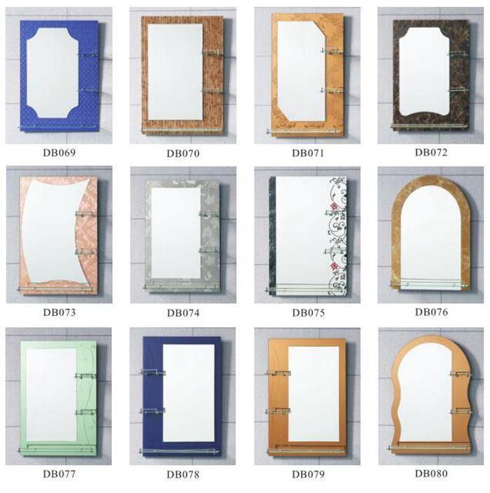 Wholesale Chinese Cheap Price Double Layer Decorative Resin Art Bevel Edge Bathroom Relief Mirror with Glass Shelf
