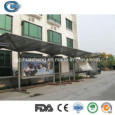 Huasheng Bus Stop Rain Shelter China Bus Stop Shelter Supply Multifunction Advertising Stainless Steel Outdoor Solar Bus Stop Shelter