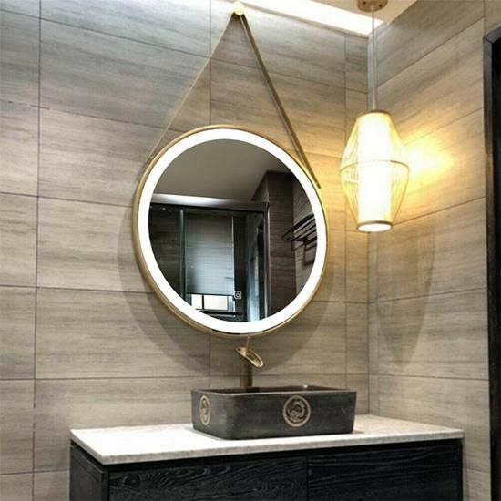 4mm Wall Mounted Round Metal Framed Mirror Bathroom LED Mirror with Iron Strap