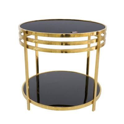 Luxury Modern Round Golden Color Tempering Glass Top Coffee Table for Living Room