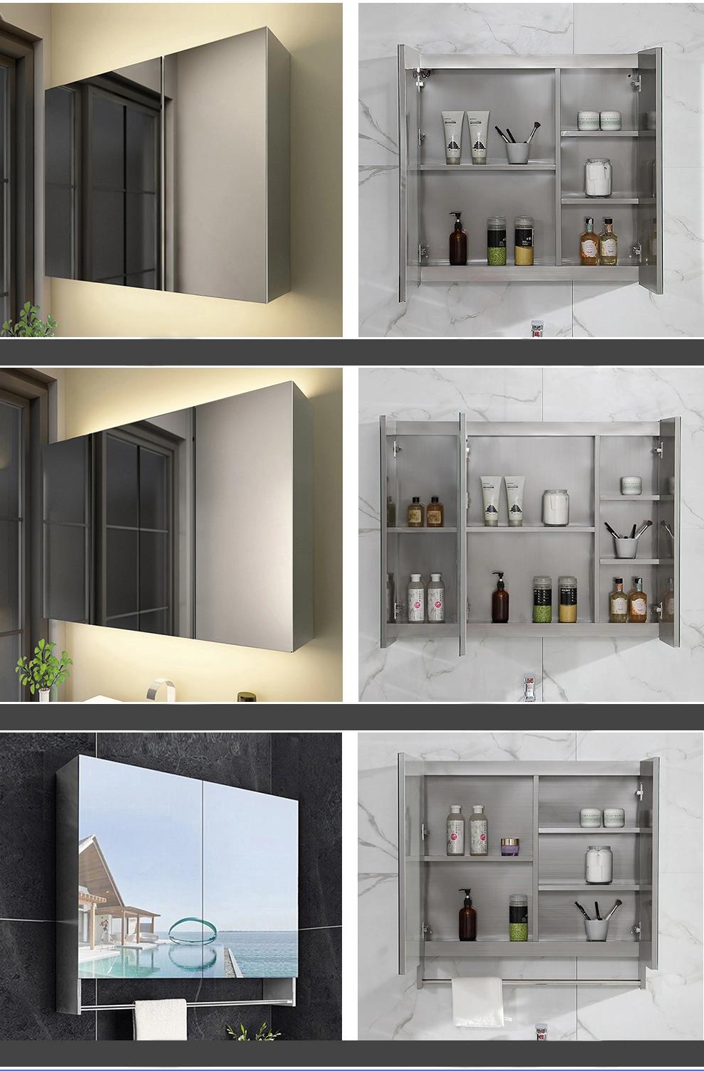 Bathroom Recessed or Surface Mounting Aluminum Mirror Medicine Cabinet with Adjustable Glass Shelves