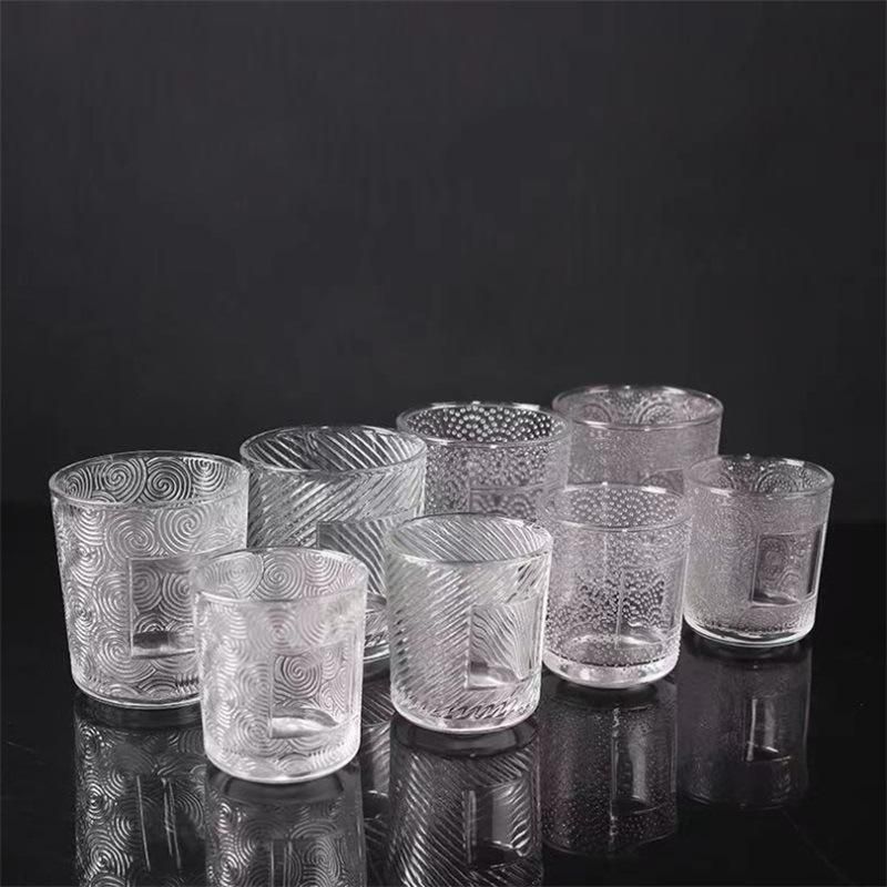 Transparent Relief Glass Candle Cup Creative Candle Can DIY Manual Wax Container Fragrance Candle Holder Empty Cup